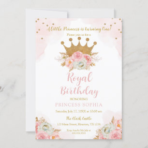 Princess Floral Pink & Gold Birthday Invitation