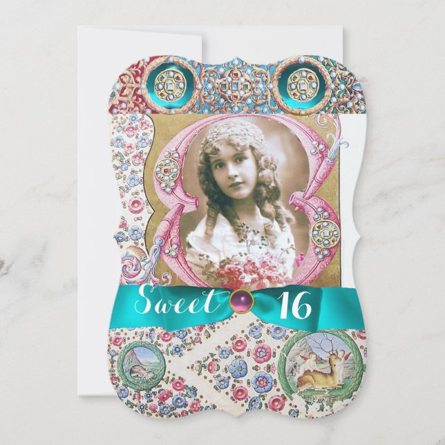 PRINCESS FLORAL SWEET 16 BIRTHDAY PARTY WITH GEMS INVITATION (Front)