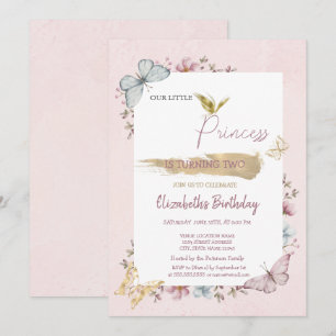 Princess Flowers Butterflies Pink Birthday Invitation