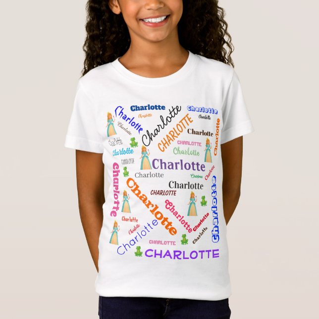 Princess Frog Fairy Tale Word Cloud Name Collage T-Shirt (Front)