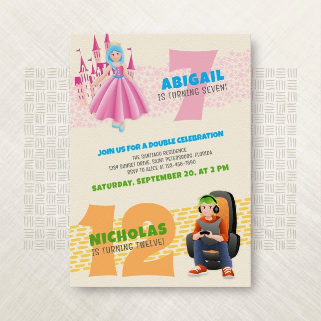 Princess Gamer Joint Double Birthday Invitation (Creator Uploaded)