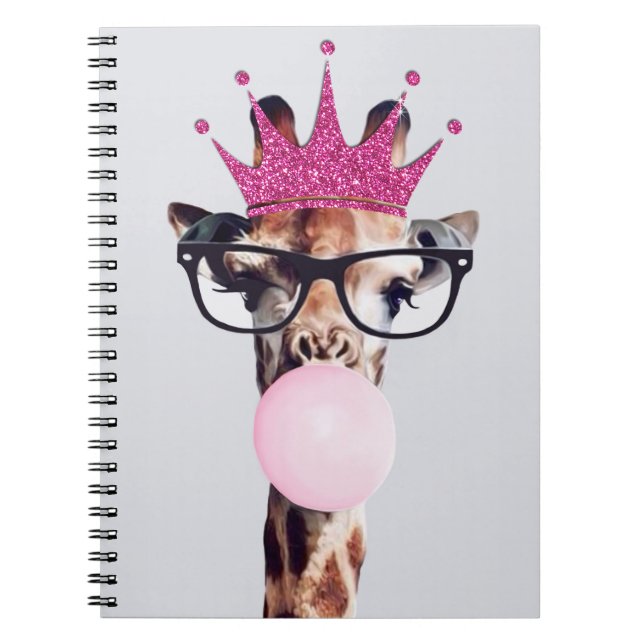 Princess Giraffe Blowing Pink Bubble gum Notebook (Front)