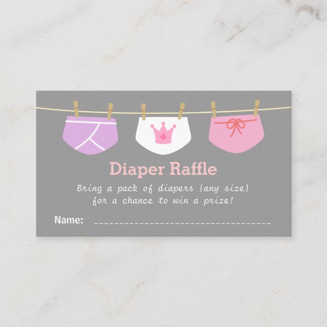 Princess Girl Baby Shower, Diaper Raffle Tickets Enclosure Card (Front)