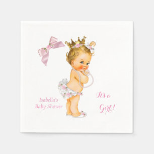 Princess Girl Baby Shower Pink Gold Crown Blonde Napkin