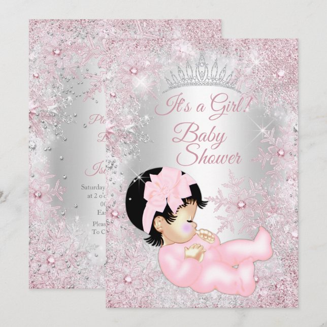 Princess Girl Baby Shower Pink Winter Wonderland Invitation (Front/Back)