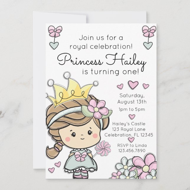 Princess Girl First Birthday Celebration Invitation (Front)
