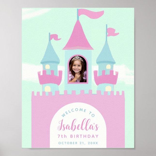 Princess Girl Photo Castle Birthday Welcome Sign  (Front)