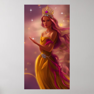 Princess girl pink gold Tiara fairytale sparkle Poster
