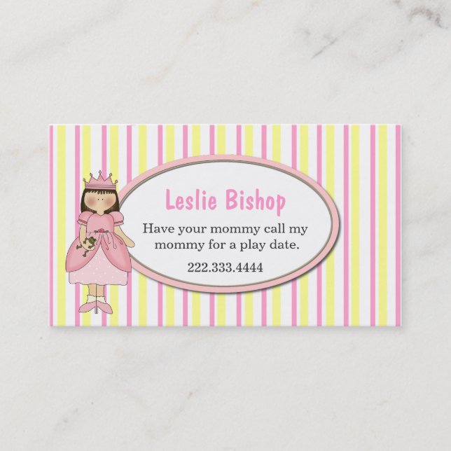 Princess Girl with Frog Striped Play Date Card (Front)