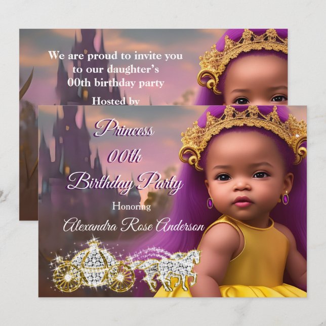 Princess Girls Birthday Party purple ethnic  Invitation (Front/Back)