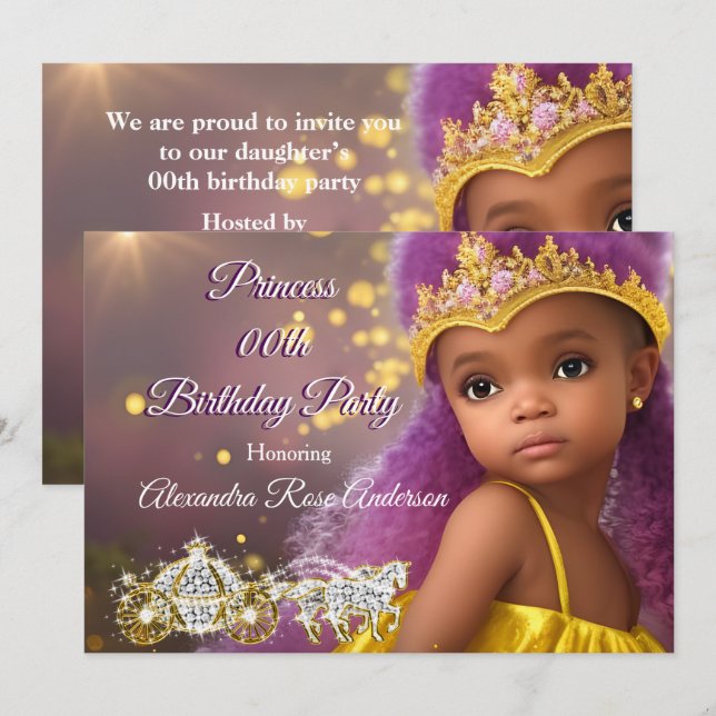 Princess Girls Birthday Party tiara purple ethnic  Invitation (Front/Back)