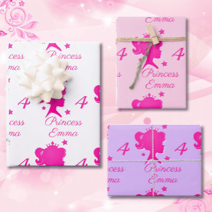Princess Girl's Name Age Pretty Pink White Purple Wrapping Paper Sheet
