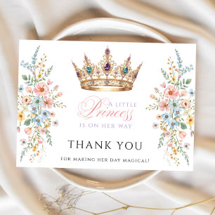 Princess Gold Crown Floral Baby Shower Thank you Card