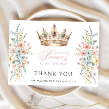 Princess Gold Crown Floral Baby Shower Thank  you