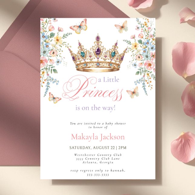 Princess Gold Crown Floral Butterfly Baby Shower Invitation (Creator Uploaded)