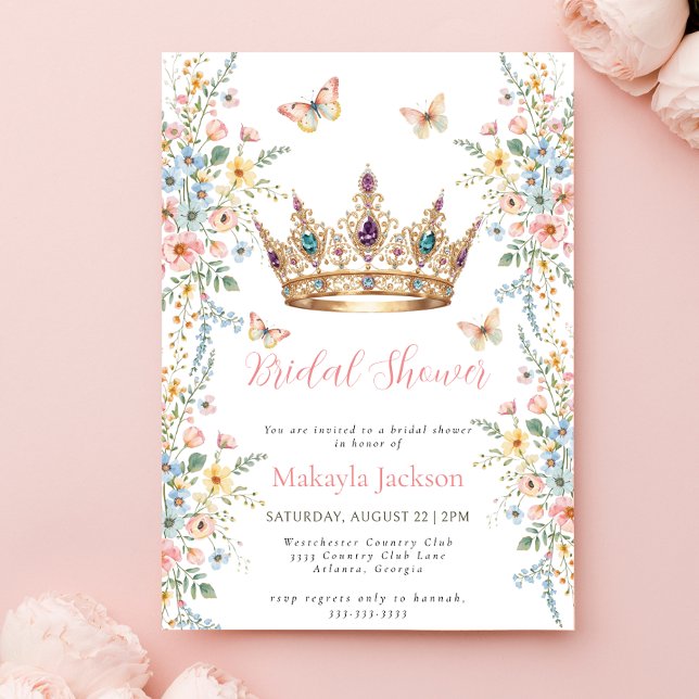 Princess Gold Crown Floral Butterfly bridal shower Invitation (Creator Uploaded)