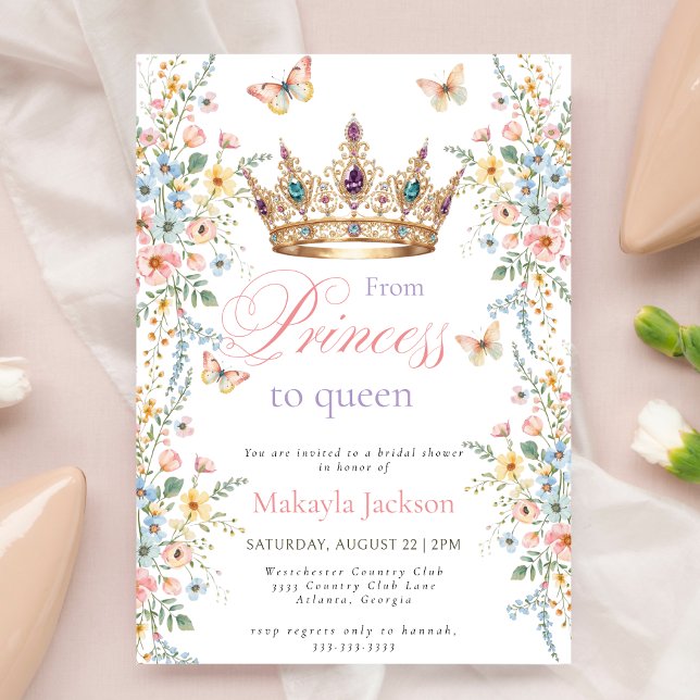 Princess Gold Crown Floral Butterfly bridal shower Invitation (Creator Uploaded)