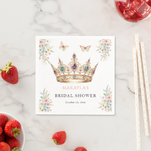Princess Gold Crown Floral Butterfly Bridal Shower Napkin