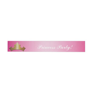 Princess Gold Crown Pink Party Wrap Around Labels