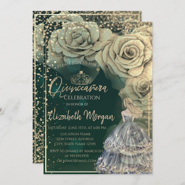 Princess,Gold Tiara,Diamonds Roses  Invitation (Front/Back)