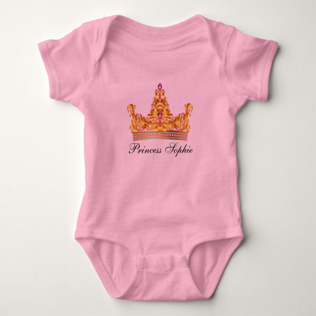 Princess Gold Tiara Pink Baby Girl Tutu Onsie Bodysuit (Front)