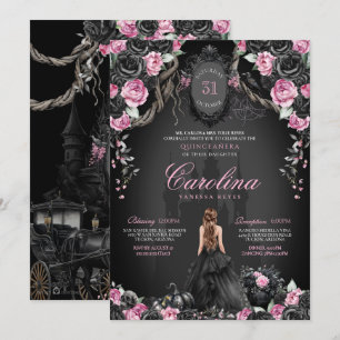 Princess Halloween Pink Black Gothic Quinceanera Invitation