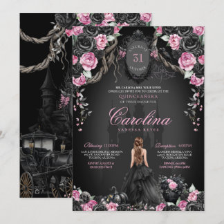 Princess Halloween Pink Black Gothic Quinceanera Invitation