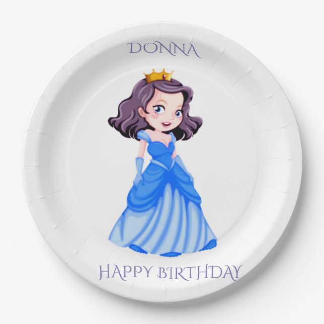 Princess happy birthday personalised name plates. paper plate (Front)