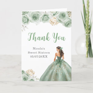 Princess in a Green Dress Sweet Sixteen Thank You Card