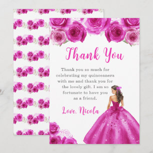 Princess in a Hot Pink Dress Quinceanera Thank You Card