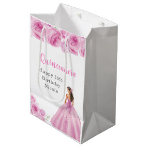 Princess in a Light Pink Dress Quinceanera Medium Gift Bag