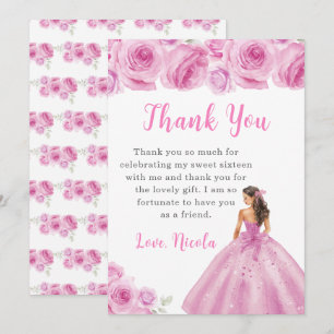 Princess in a Pink Dress Sweet Sixteen Thank You Card