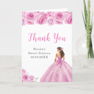 Princess in a Pink Dress Sweet Sixteen Thank You Card
