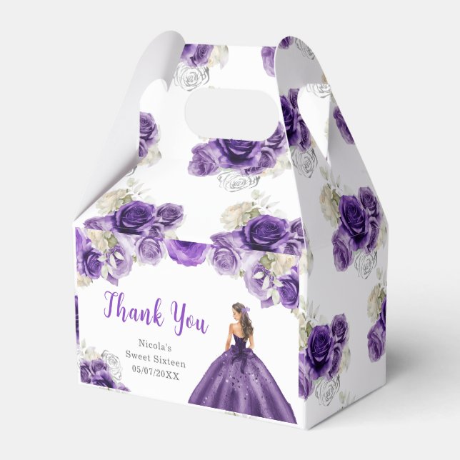 Princess in a Purple Dress Sweet Sixteen Thank You Favour Box (Back Side)