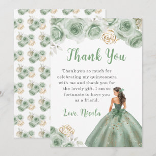 Princess in a Sage Green Quinceanera Thank You Card