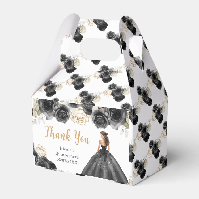 Princess in Black Dress Quinceanera Thank You Favour Box (Front Side)
