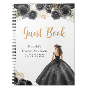 Princess in Black Dress Sweet Sixteen Guest Book