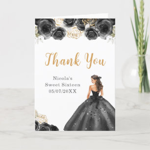 Princess in Black Dress Sweet Sixteen Thank You Card