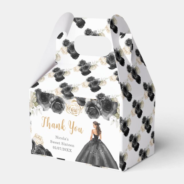 Princess in Black Dress Sweet Sixteen Thank You Favour Box (Back Side)