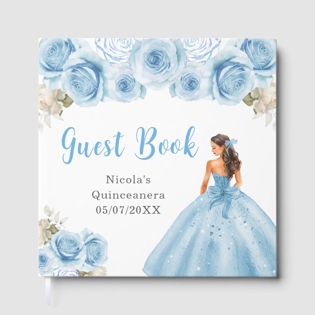 Princess in Blue Dress Quinceanera Guest Book (Front)
