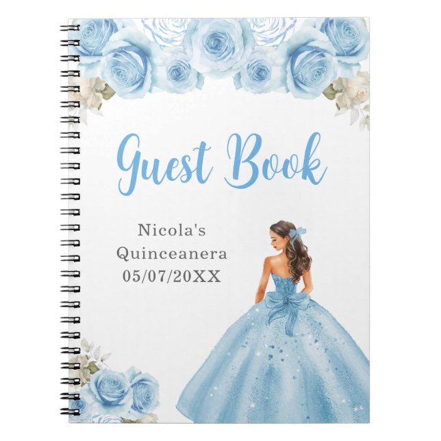 Princess in Blue Dress Quinceanera Guest Book (Front)