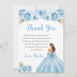 Princess in Blue Dress Quinceanera Thank You Card