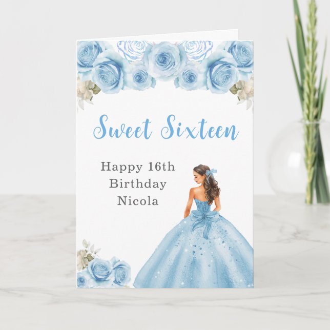 Princess in Blue Dress Sweet Sixteen Birthday Card (Front)
