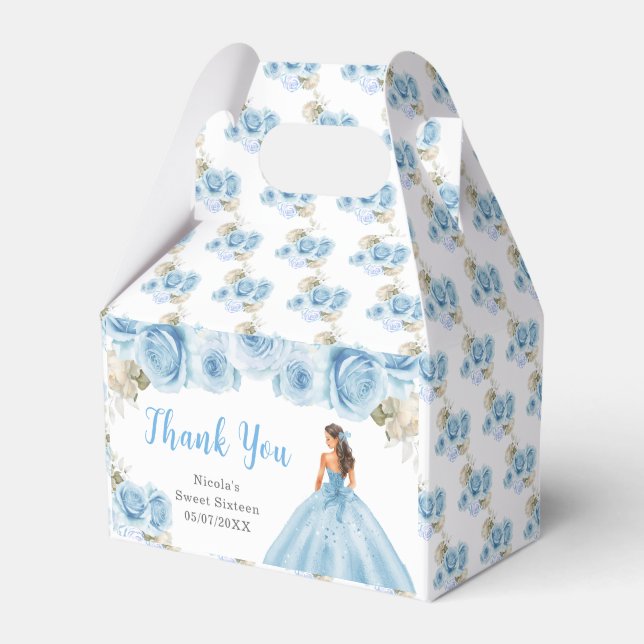 Princess in Blue Dress Sweet Sixteen Thank You Favour Box (Front Side)