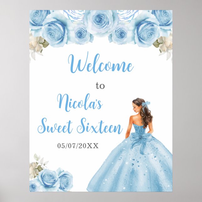 Princess in Blue Dress Sweet Sixteen Welcome Poster (Front)