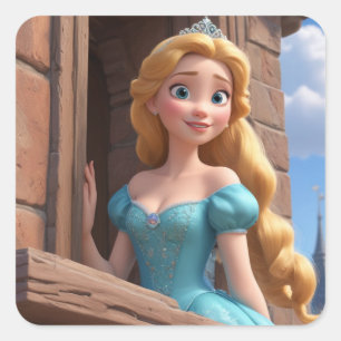 Princess in Castle Square Sticker