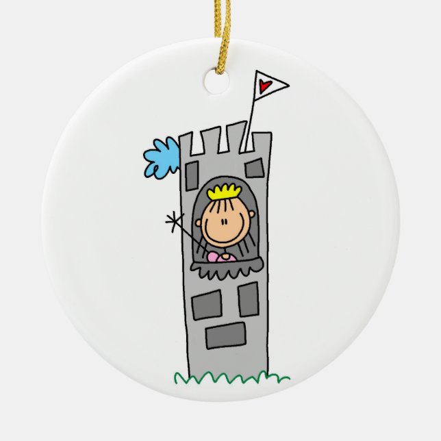 Princess in Castle Tower Ceramic Tree Decoration (Front)