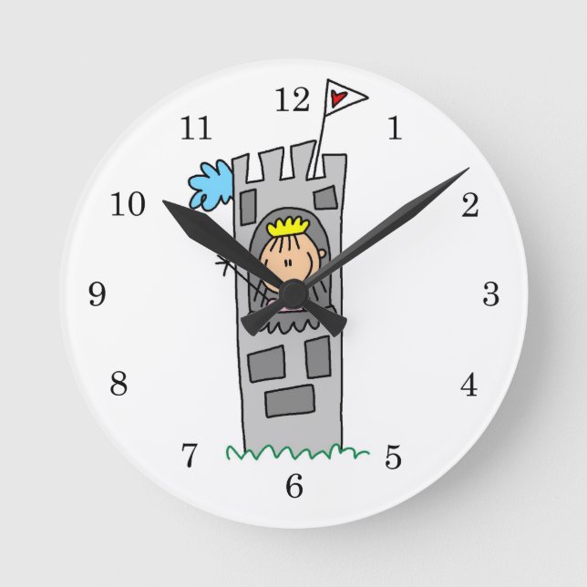 Princess in Castle Tower Round Clock (Front)