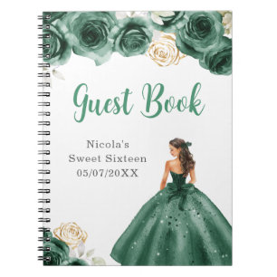 Princess in Dark Green Dress Sweet 16 Guest Book