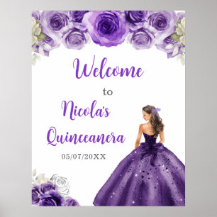 Princess in Dark Purple Dress Quinceanera Welcome Poster